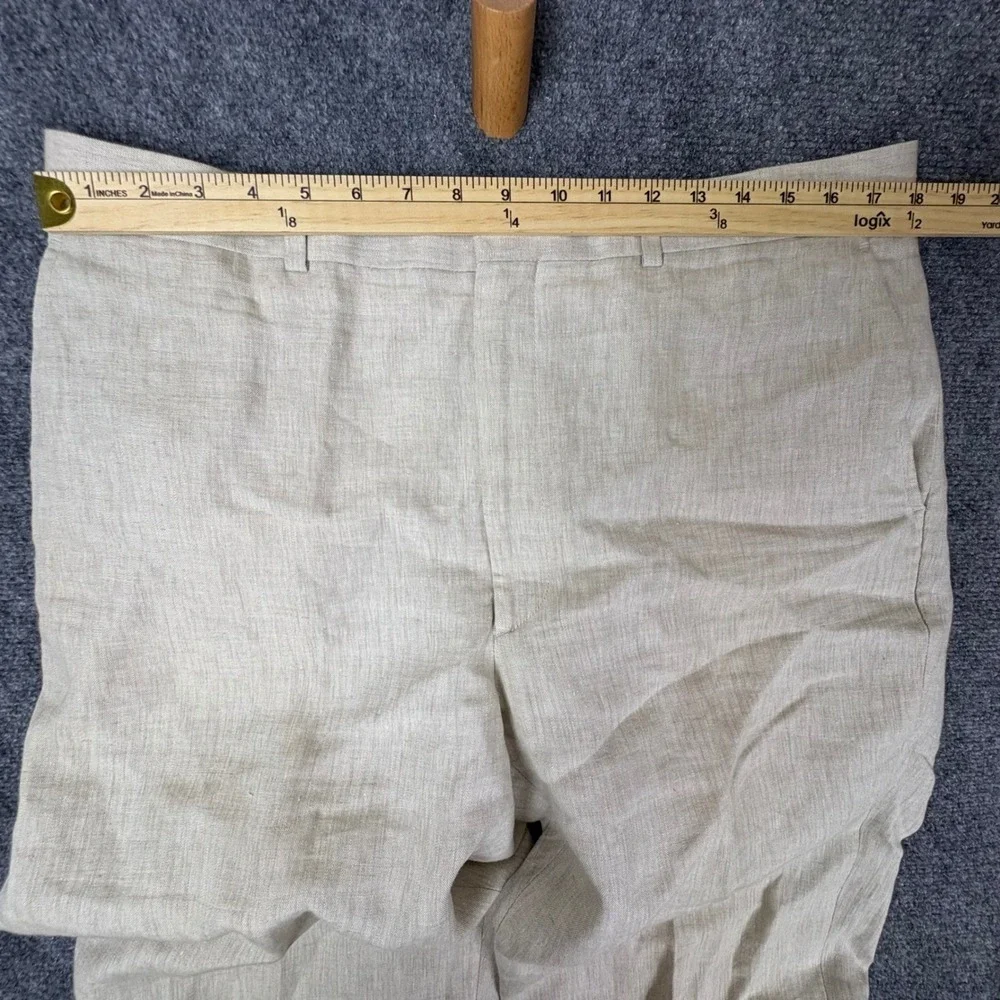 Haspel Mens 36R Oatmeal Beige 100% Linen Oxford Plain Front Trousers Pants 36x29